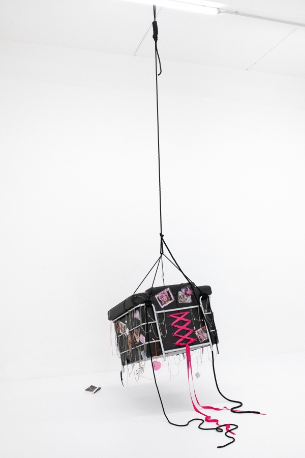 14_Lauryn Youden, Hot Topic Esoteric Bimbo, LC2 Armchair, various materials, 73 x 99 x 470 cm, 2023. Courtesy of the artist