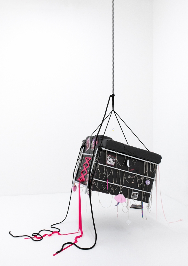 16_Lauryn Youden, Hot Topic Esoteric Bimbo, LC2 Armchair, various materials, 73 x 99 x 470 cm, 2023. Courtesy of the artist